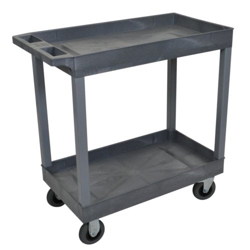 Luxor EC11SP5-G 32" x 18" Gray 2-Tub Shelf Utility Cart w/ Semi-Pneumatic Casters