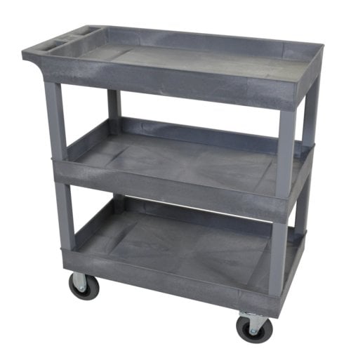 Luxor EC111SP5-G 32" x 18" Gray 3-Tub Shelf Utility Cart w/ Semi-Pneumatic Casters