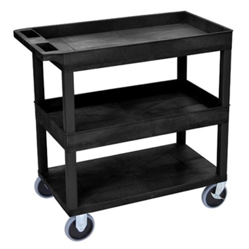 Luxor EC112HD-BU 32" x 18" High Capacity Blue 2-Tub/1-Flat Bottom Shelf Utility Cart