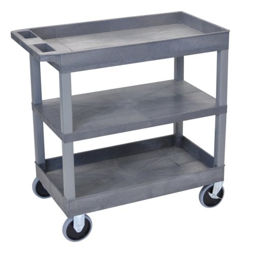 Luxor 37.25" High 2-Tub/1-Flat Middle Shelf Utility Carts