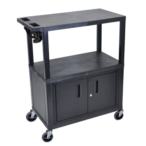 Luxor 42" High Black 3-Flat Shelf Presentation Station with Cabinet