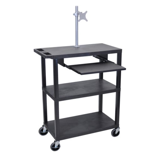Luxor 42" High Black 3-Flat Shelf Presentation Station with Pullout Shelf and LCD Mount
