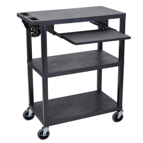 Luxor 42" High Black 3-Flat Shelf Presentation Station with Pullout Shelf