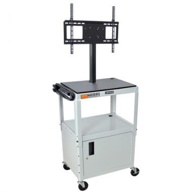 Luxor Light Gray Adjustable Height Audio/Visual Metal Cart with Cabinet and LCD Mount