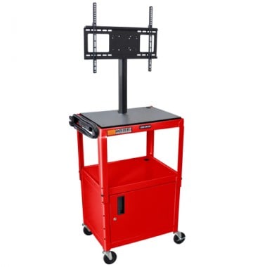 Luxor Red Adjustable Height Audio/Visual Metal Cart with Cabinet and LCD Mount