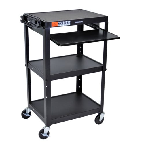 Luxor Adjustable Height Steel A/V Cart with Pullout Keyboard Tray