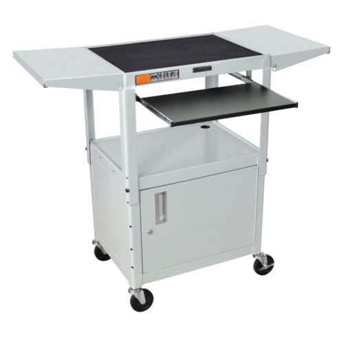 Luxor Adjustable Height Steel A/V Cart with Pullout Keyboard Tray,Cabinet and 2 Drop Leaf Shelves