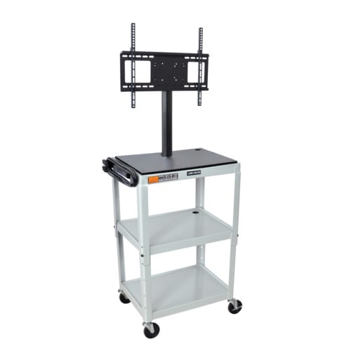 Luxor Adjustable Height Light Gray Metal Cart with Flat Panel Mount