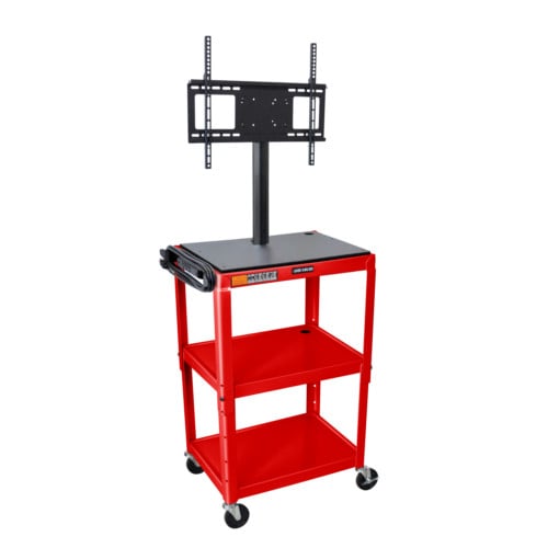 Luxor Adjustable Height Red Metal Cart with Flat Panel Mount