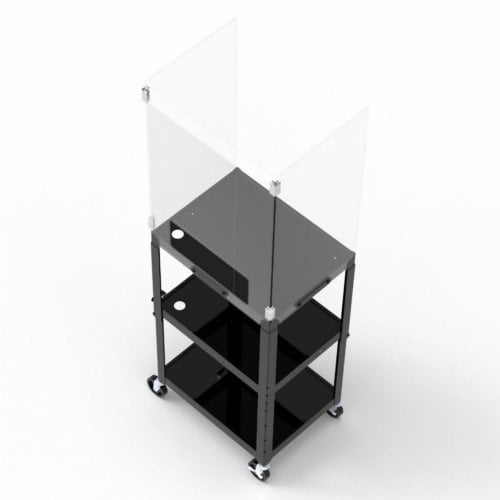Luxor Adjustable-Height Steel Media Cart with Acrylic Sneeze Guard
