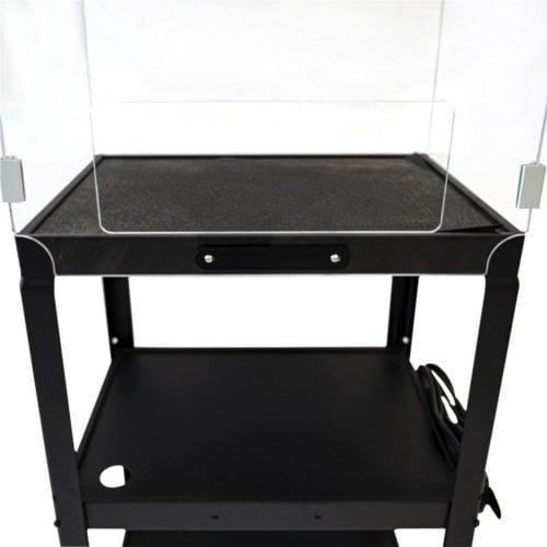 Luxor Adjustable-Height Steel Media Cart with Acrylic Sneeze Guard