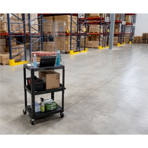 Luxor Adjustable-Height Steel Media Cart with Acrylic Sneeze Guard