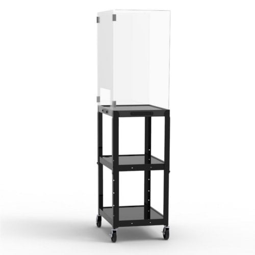 Luxor Adjustable-Height Steel Media Cart with Acrylic Sneeze Guard