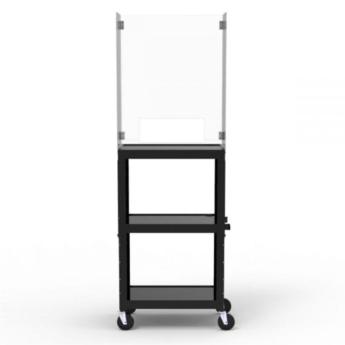 Luxor Adjustable-Height Steel Media Cart with Acrylic Sneeze Guard