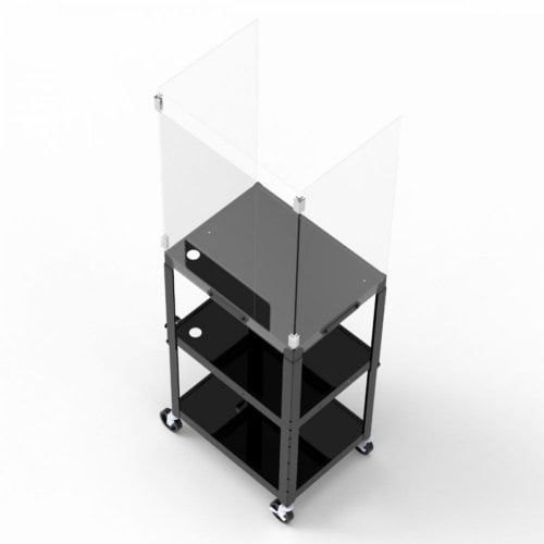 Luxor Adjustable-Height Steel Media Cart with Acrylic Sneeze Guard