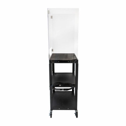 Luxor Adjustable-Height Steel Media Cart with Acrylic Sneeze Guard