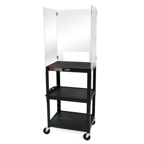 Luxor Adjustable-Height Steel Media Cart with Acrylic Sneeze Guard