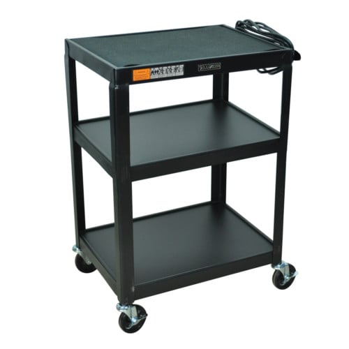 Luxor AV34 34" High 3-Shelf Black Steel Utility A/V Cart