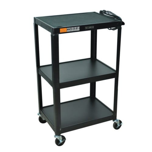 Luxor AV42 42" High 3-Shelf Black Steel Utility A/V Cart