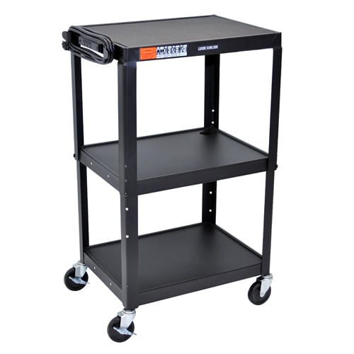 Luxor AVJ42 Adjustable Height Black Steel 3-Shelf A/V Cart