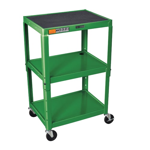 Luxor AVJ42-GN Adjustable Height Green Steel 3-Shelf A/V Cart
