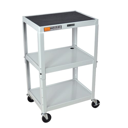 Luxor AVJ42-LG Adjustable Height Gray Steel 3-Shelf A/V Cart