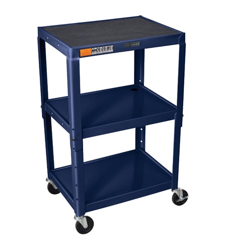 Luxor AVJ42-Z Adjustable Height Navy Steel 3-Shelf A/V Cart