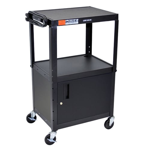 Luxor AVJ42C Adjustable Height Steel A/V Cart with Cabinet