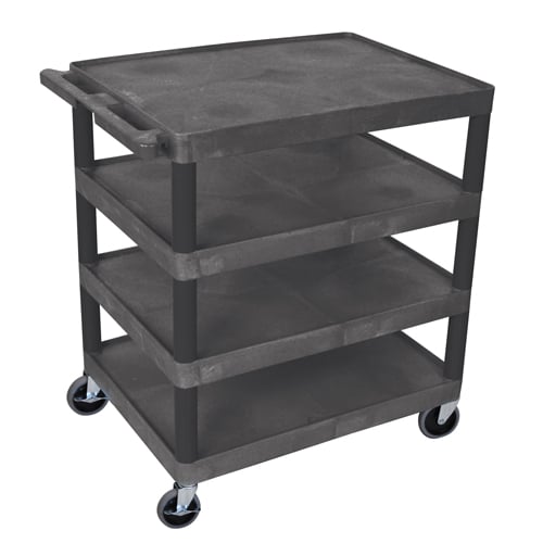 Luxor 32" x 24" 4-Flat Shelf Molded Plastic Utility Carts