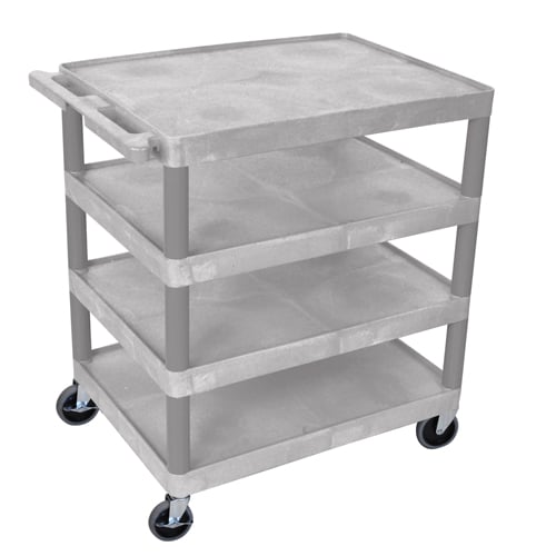 Luxor BC40-G Gray 32" x 24" 4-Flat Shelf Molded Plastic Utility Cart
