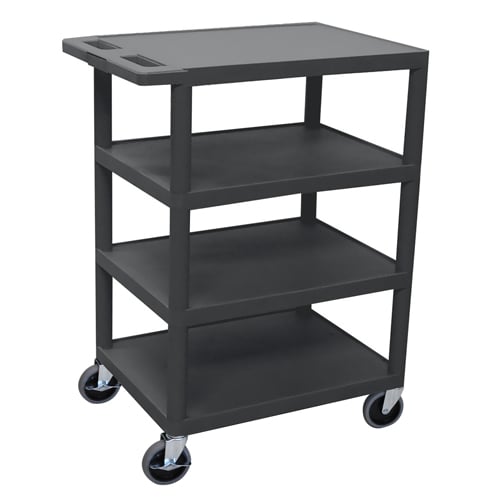 Luxor BC45-B Black 24" x 18" 4-Flat Shelf Molded Plastic Utility Cart