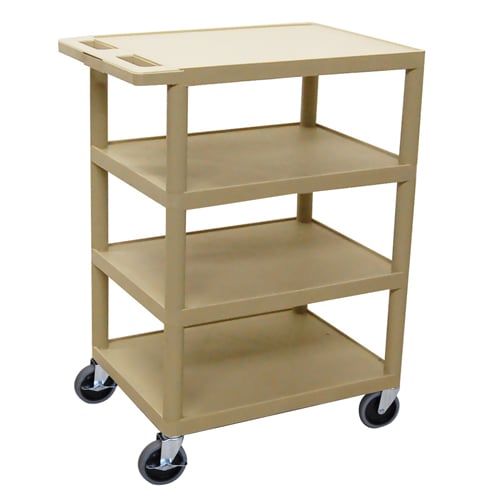Luxor BC45-P Putty 24" x 18" 4-Flat Shelf Molded Plastic Utility Cart
