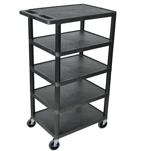 Luxor 24" x 18" 5-Flat Shelf Molded Plastic Utility Carts