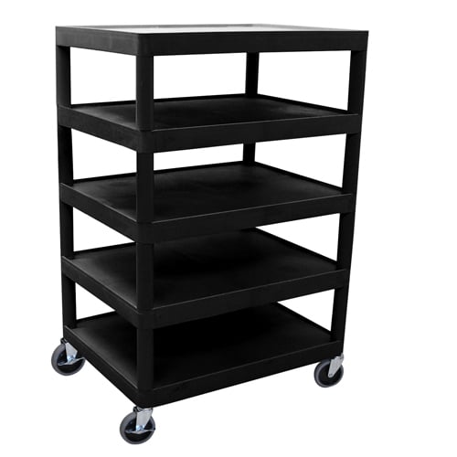 Luxor BC55-B Black 32" x 24" 5-Flat Shelf Molded Plastic Utility Cart