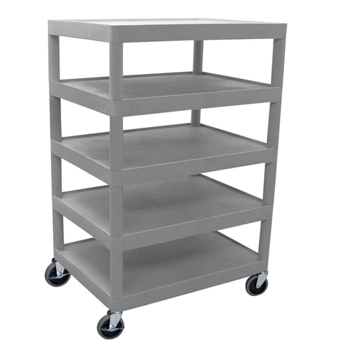 Luxor 32" x 24" 5-Flat Shelf Molded Plastic Utility Cart
