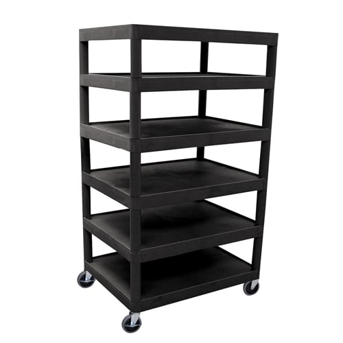 Luxor BC60-B Black 32" x 24" 6-Flat Shelf Molded Plastic Utility Cart