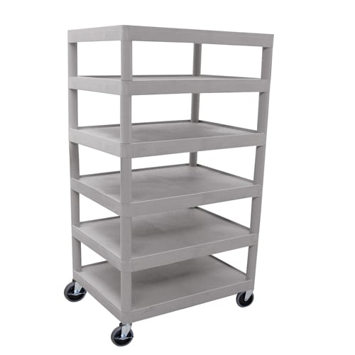 Luxor BC60-G Gray 32" x 24" 6-Flat Shelf Molded Plastic Utility Cart