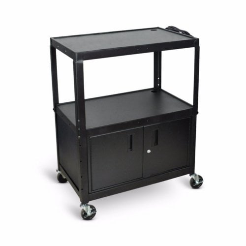 Luxor 3-Shelf Black Extra-Large Adjustable-Height Steel Audio/Visual Cart with Cabinet - AVJ42XLC