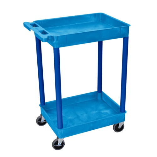 Luxor BUSTC11BU 37.5" High Blue 2-Shelf Tub Utility Cart