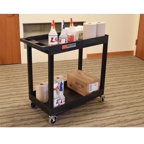Luxor EC11-B 32" x 18" Black 2-Tub Shelf Utility Cart