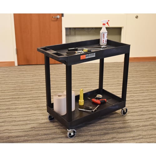 Luxor EC11-B 32" x 18" Black 2-Tub Shelf Utility Cart