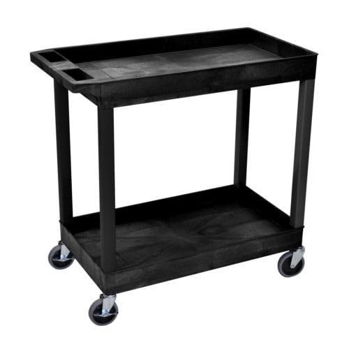 Luxor EC11-B 32" x 18" Black 2-Tub Shelf Utility Cart