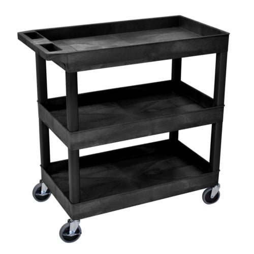 Luxor EC111-B 32" x 18" Black 3-Tub Shelf Utility Cart