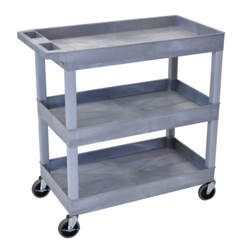 Luxor EC111-G 32" x 18" Gray 3-Tub Shelf Utility Cart