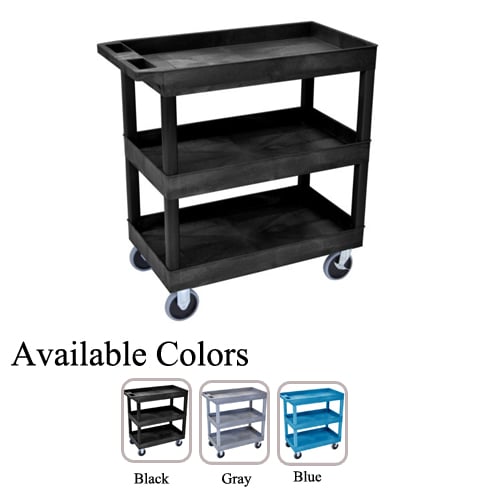 Luxor 32" x 18" High-Capacity Black 3-Tub Shelf Utility Carts