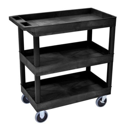 Luxor EC111HD-B 32" x 18" High-Capacity Black 3-Tub Shelf Utility Cart