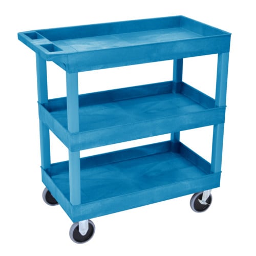 Luxor EC111HD-BU 32" x 18" High-Capacity Blue 3-Tub Shelf Utility Cart