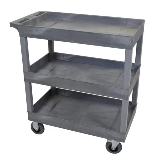 Luxor 32" x 18" 3-Tub Shelf Utility Carts w/ Semi-Pneumatic Casters