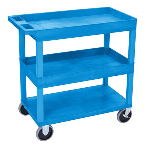 Luxor 32" x 18" High Capacity 2-Tub/1-Flat Bottom Shelf Utility Carts