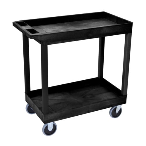 Luxor EC11HD-B 32" x 18" High Capacity Black 2-Tub Shelf Utility Cart